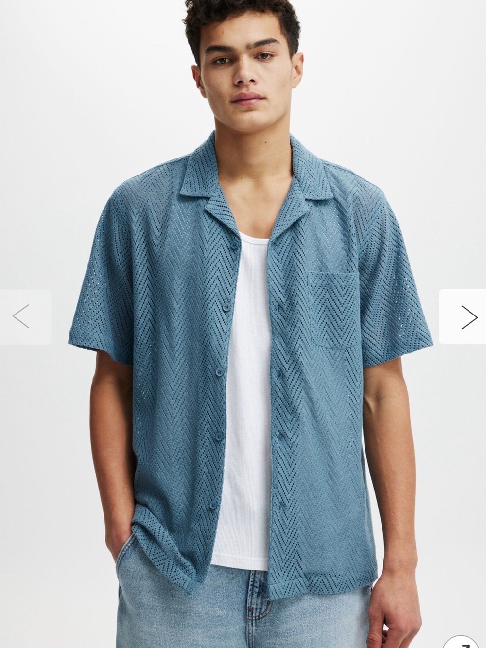 Cotton On Men's Short Sleeve Button Down Shirt in Dusty Blue